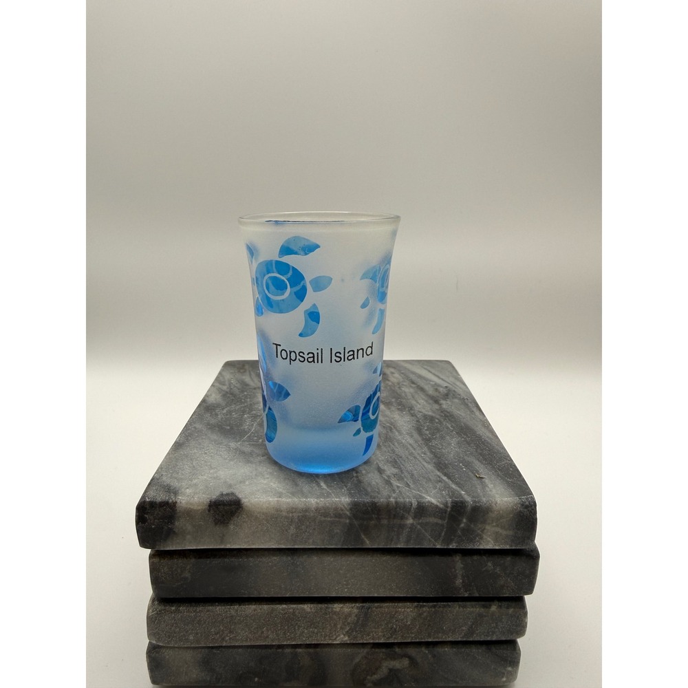 Topsail Island NC Shot Glass Blue Sea Turtle Frosted Beach Souvenir NC